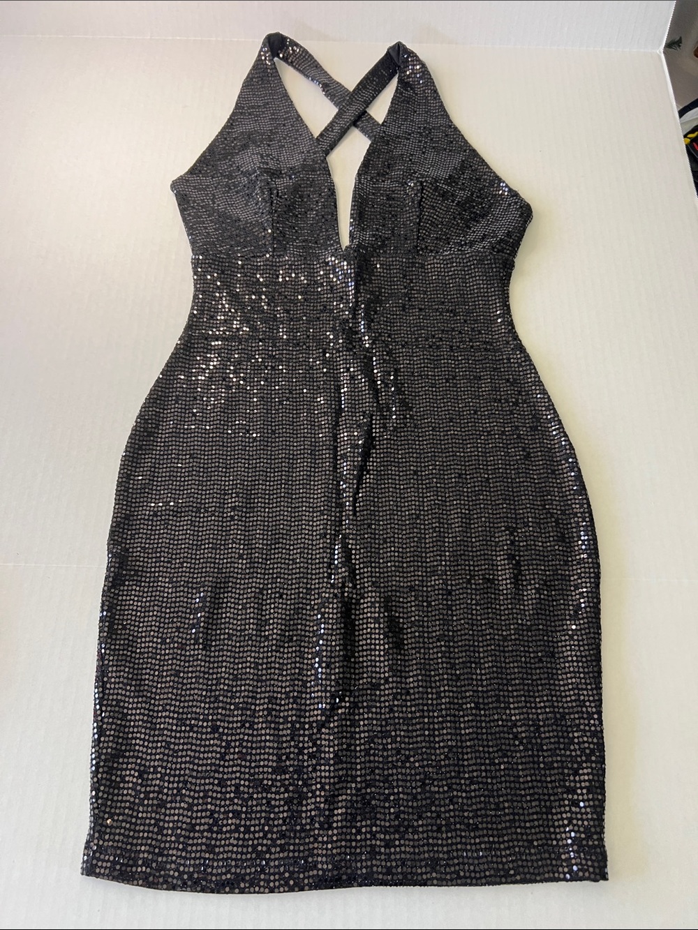 Eden Sky Black Sequin Halter Bodycon Dress - Women Size S